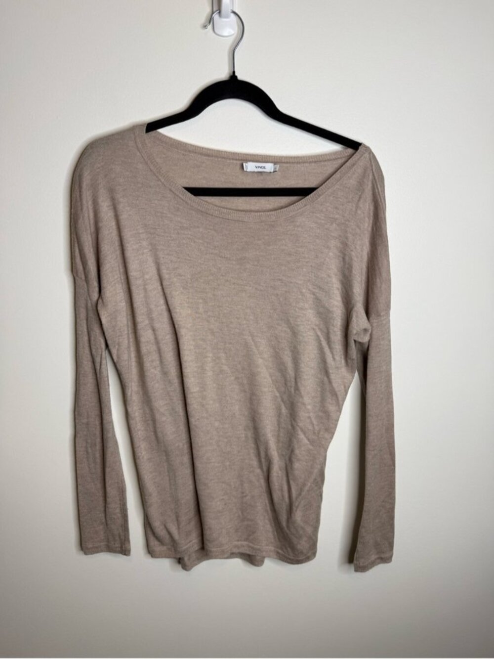 Vince Neutral Taupe Long-Sleeve Boatneck Top